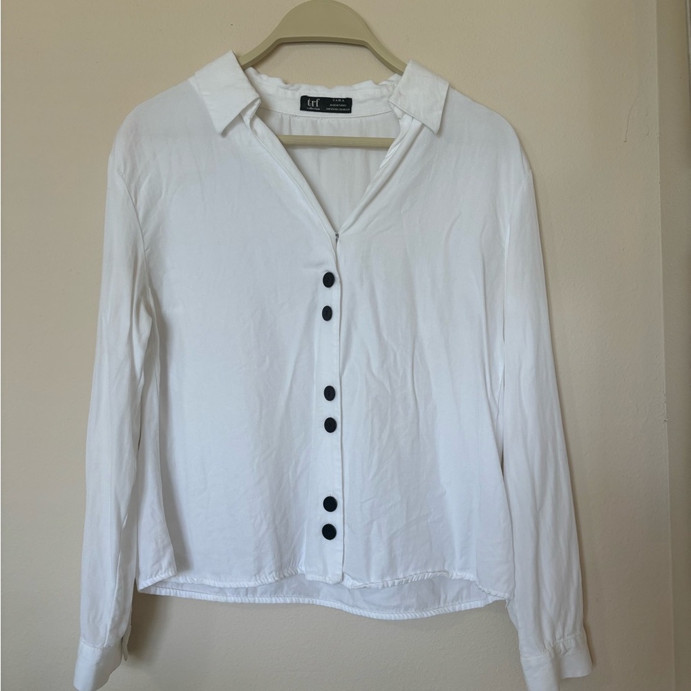 ZARA White Button Down Shirt with Notched Collar